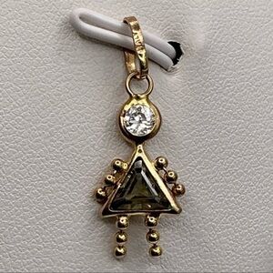 14k Yellow Gold Ladies Peridot Stone Little Girl Charm Pendant August Birthstone